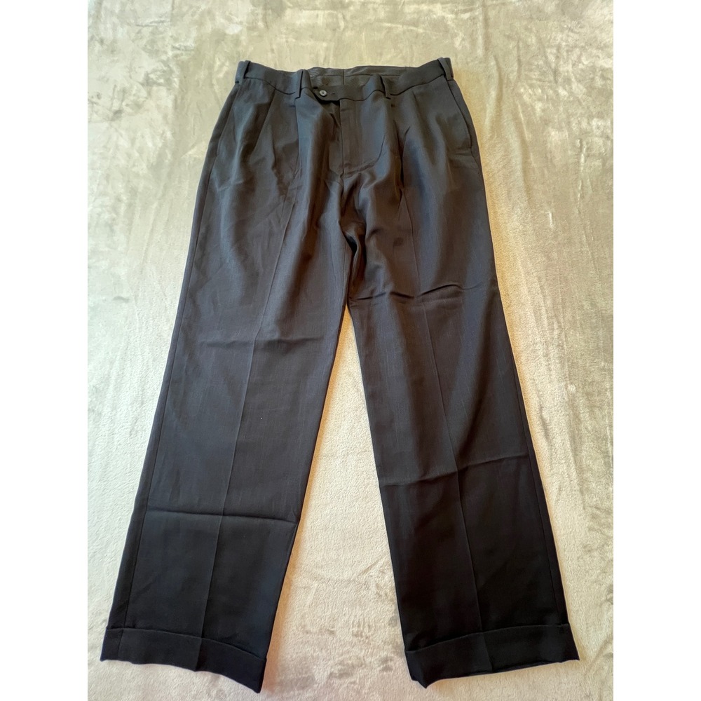 Savane Dress Pants Mens 38x29 Black Pleated Cuffed Formal Trousers